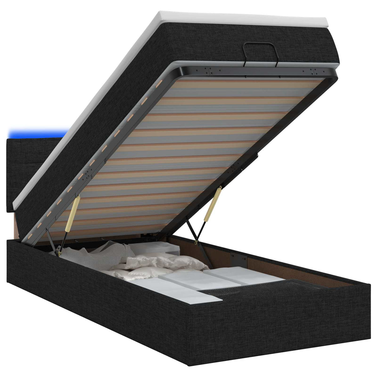 Ottoman Bed met Matrassen en LED Zwart 90 x 200 cm Stof is nu te koop bij PeponiXL, paradijselijk wonen!