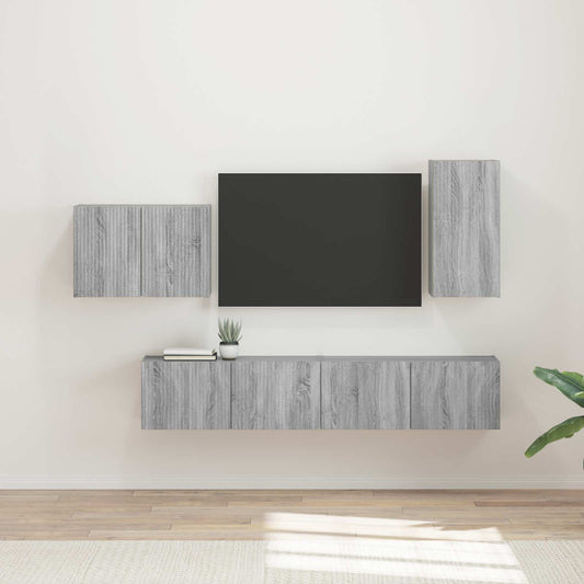 TV Wandkast Set Wandgemonteerd 4 pcs Grijs Sonoma Bewerkt hout is nu te koop bij PeponiXL, paradijselijk wonen!