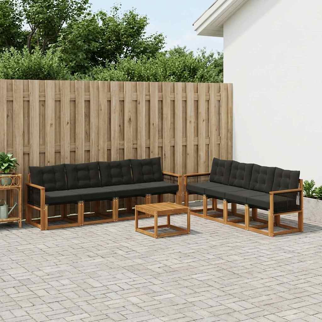 Buiten bankenset met kussen 9 pcs Naturel en Zwart is nu te koop bij PeponiXL, paradijselijk wonen!