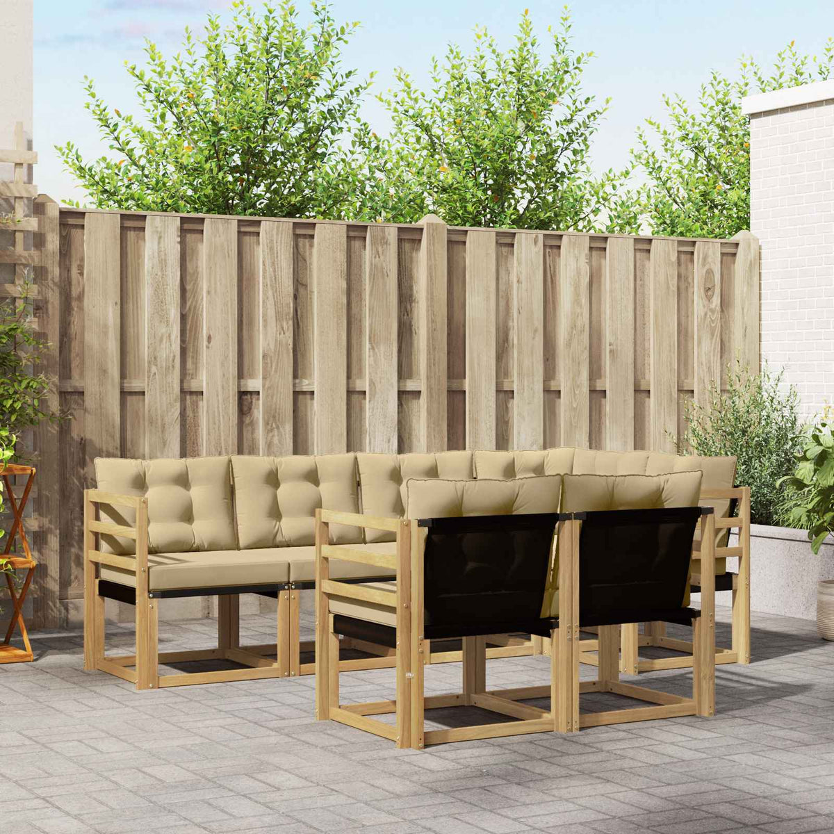 Buiten bankenset met kussen 7 pcs Wit en Beige is nu te koop bij PeponiXL, paradijselijk wonen!