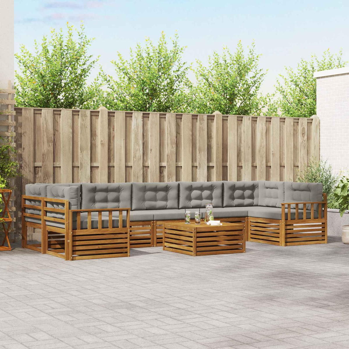 Buiten bankenset met kussen 8 pcs Natuurlijk en Lichtgrijs is nu te koop bij PeponiXL, paradijselijk wonen!
