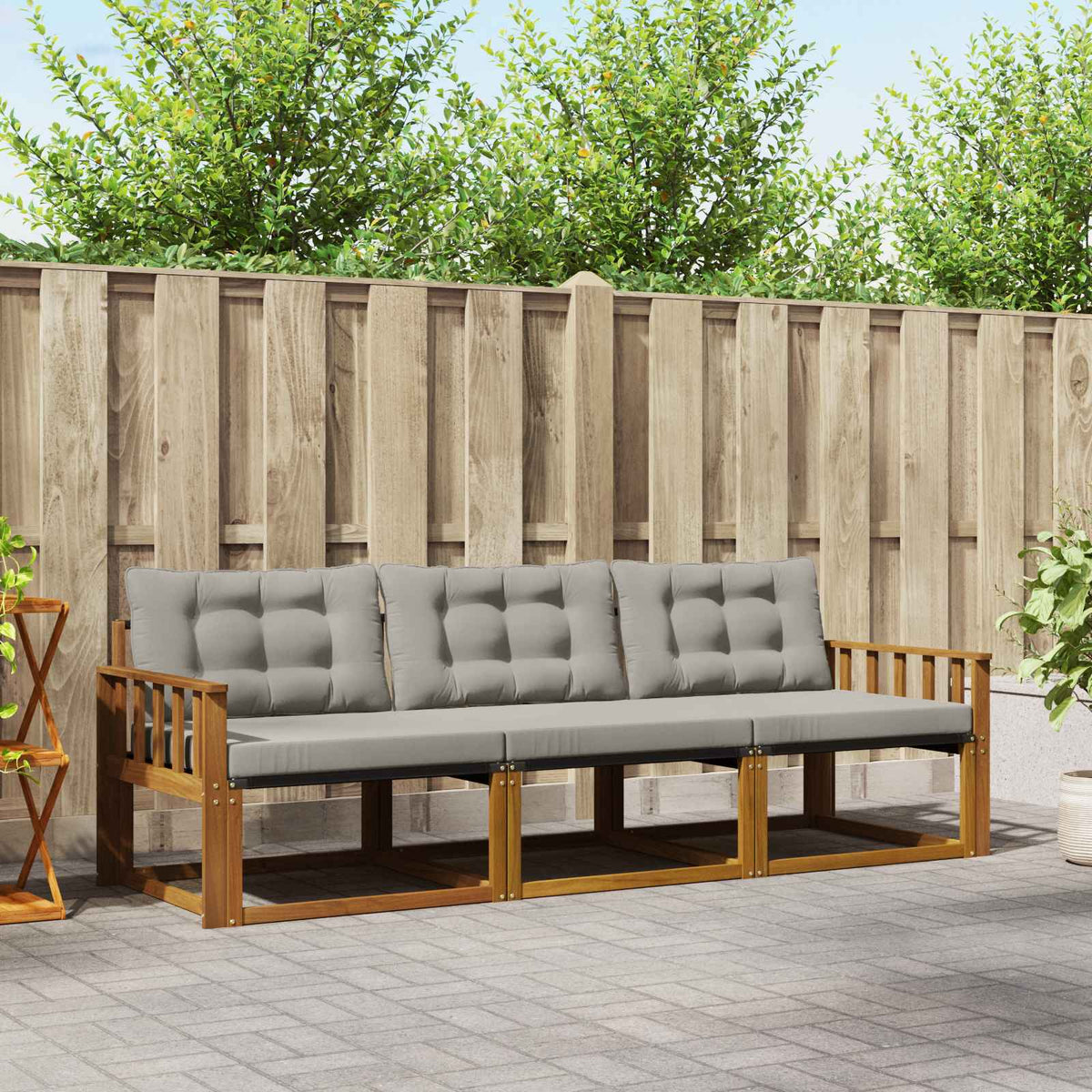 Buiten bankenset met kussen 3 pcs Natuurlijk en Lichtgrijs is nu te koop bij PeponiXL, paradijselijk wonen!