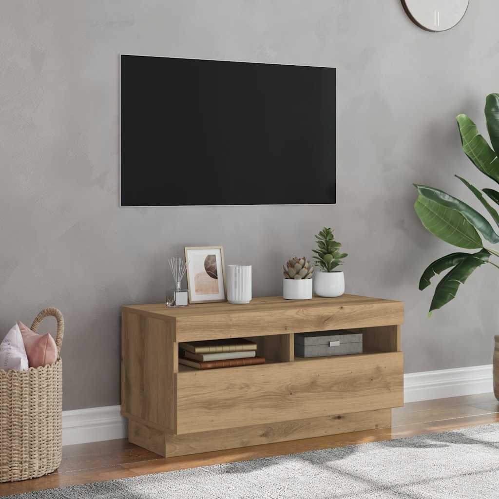 Tv-meubel met LED 80x35x40 cm bewerkt hout artisanaal eiken is nu te koop bij PeponiXL, paradijselijk wonen!