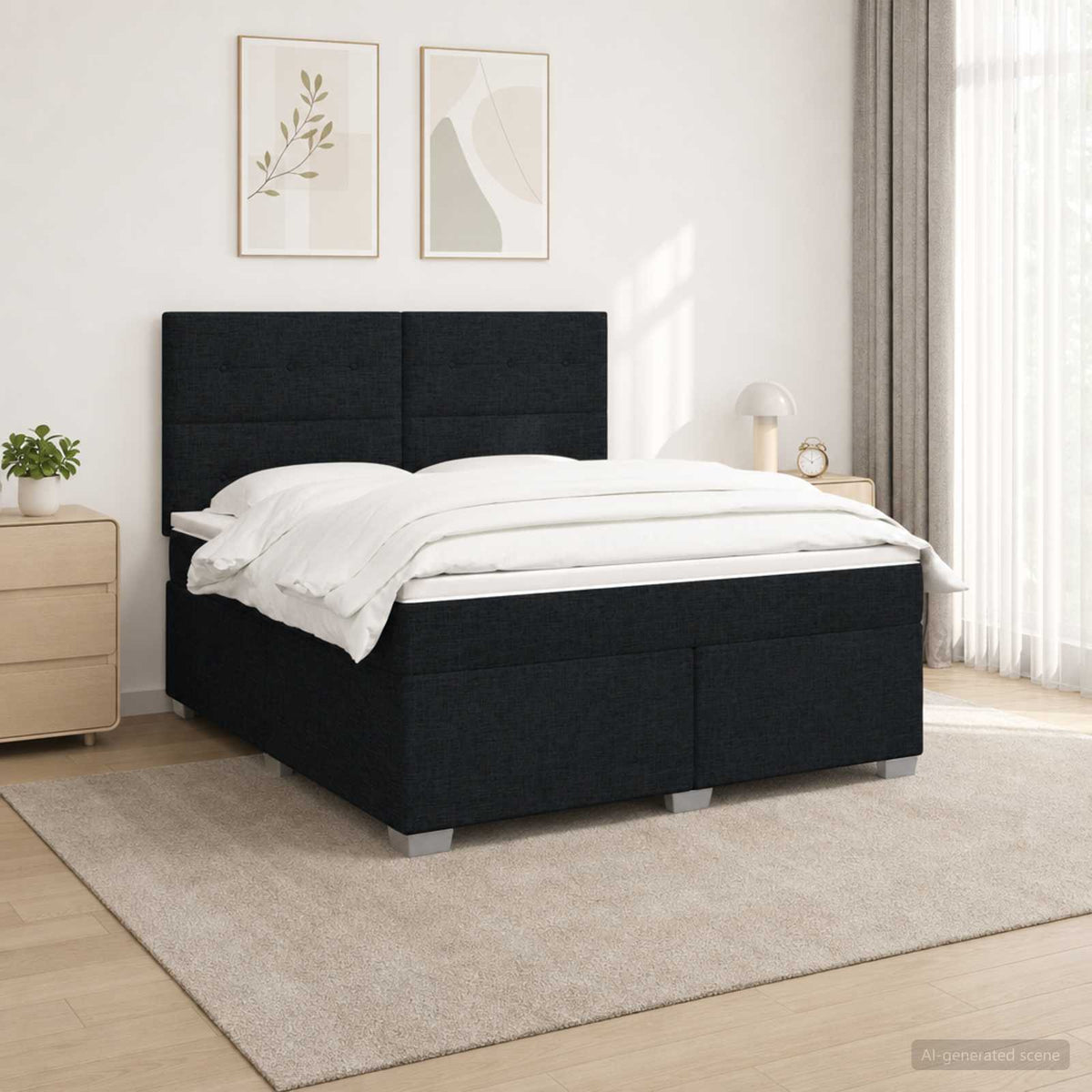 Boxspringbed met matras met hoofdeinde Zwart 160 x 200 cm Stof is nu te koop bij PeponiXL, paradijselijk wonen!