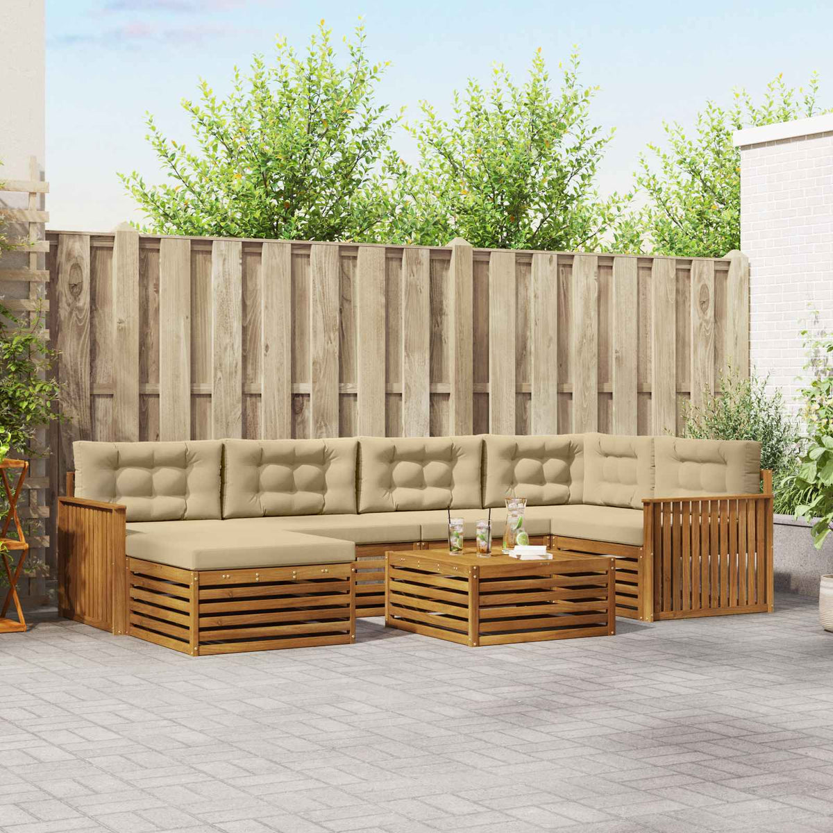 Buiten bankenset met kussen 7 pcs Natuurlijk en Beige is nu te koop bij PeponiXL, paradijselijk wonen!