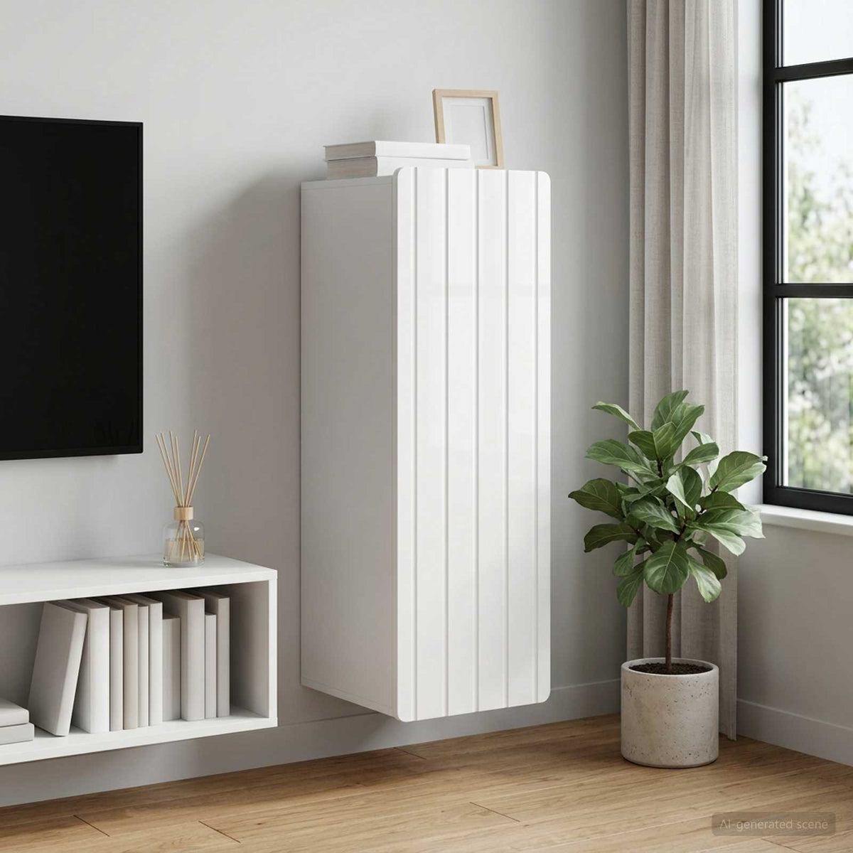 Wandkast Hoogglans Wit 33 x 34,5 x 94 cm Bewerkt hout is nu te koop bij PeponiXL, paradijselijk wonen!