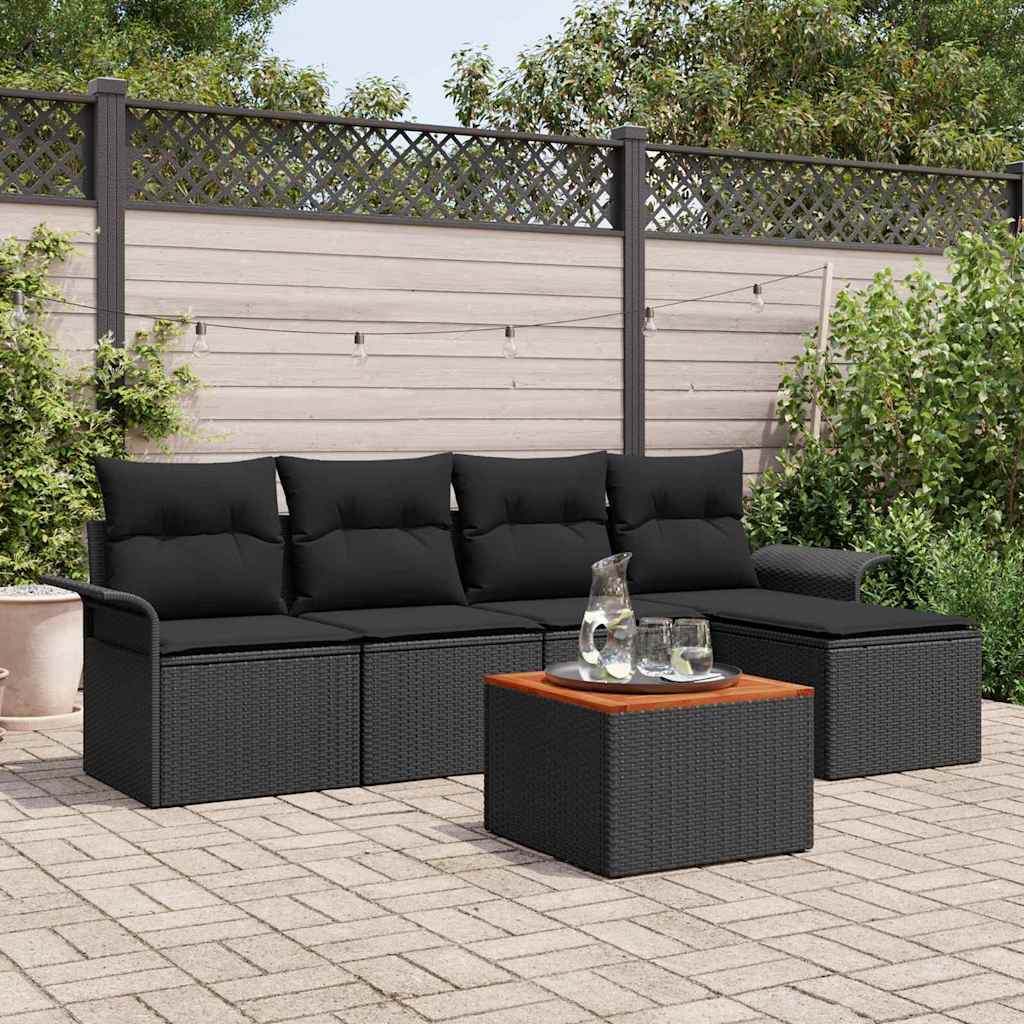 Tuinbankenset met kussen 6 pcs Zwart poly rattan is nu te koop bij PeponiXL, paradijselijk wonen!