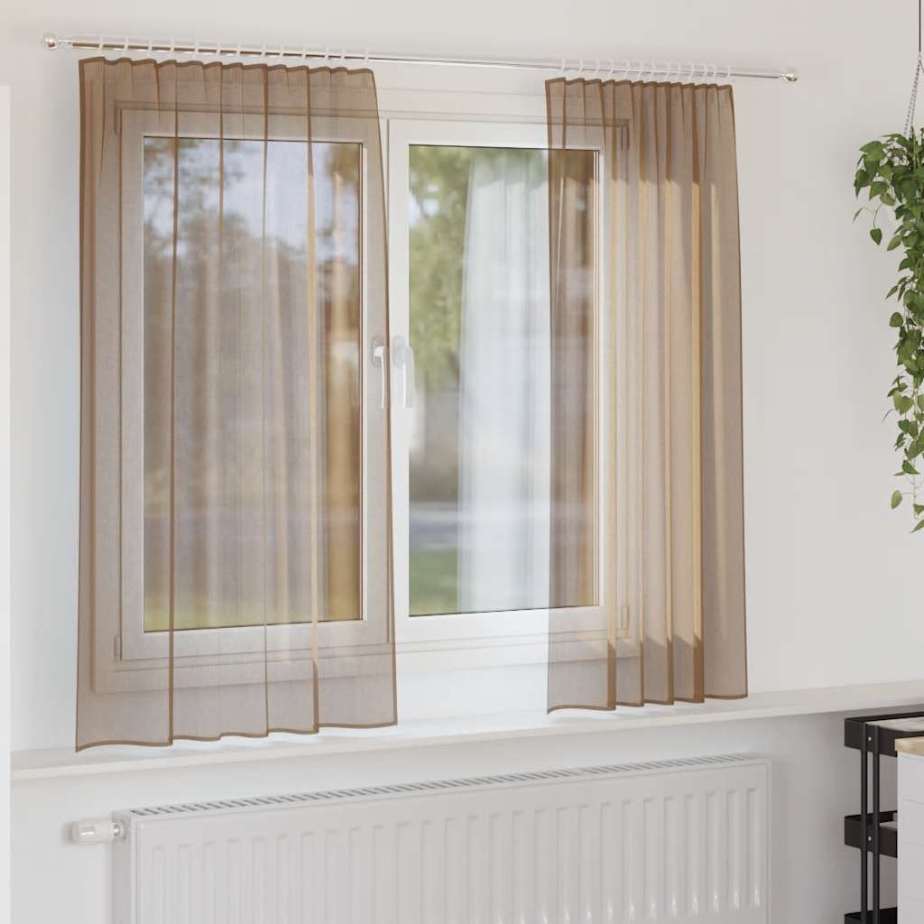 Gordijnen voile met roedezakken 2 st lichtbruin is nu te koop bij PeponiXL, paradijselijk wonen!