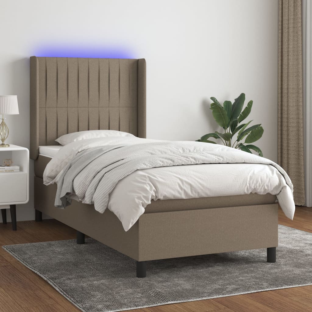 Boxspring met matras en LED stof taupe 100x200 cm is nu te koop bij PeponiXL, paradijselijk wonen!