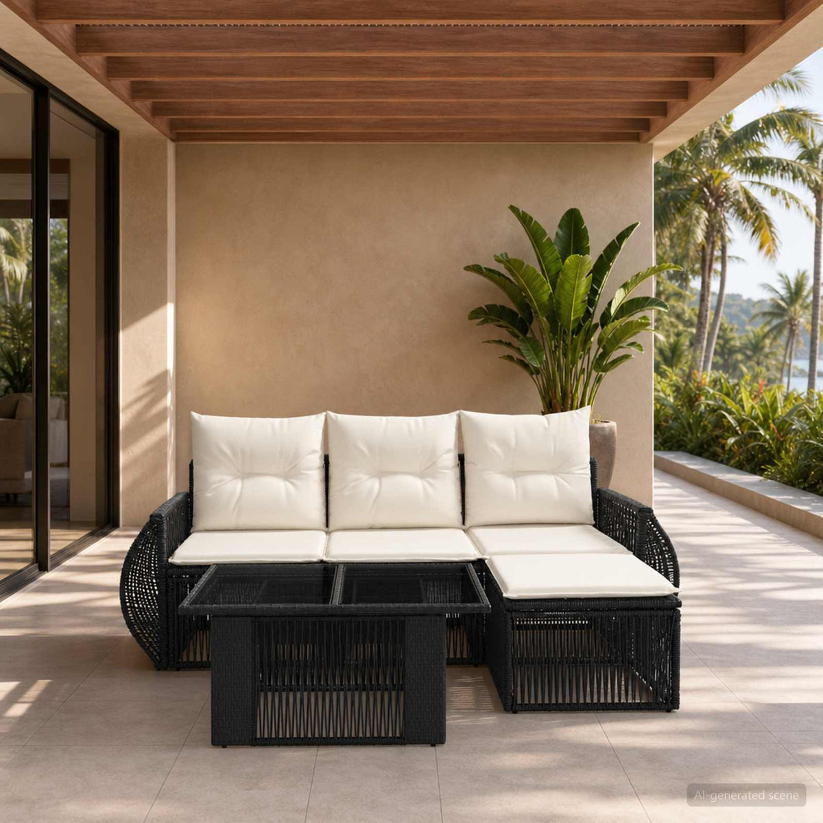 Tuinbankenset 5 st Zwart en Cream Wit poly rattan is nu te koop bij PeponiXL, paradijselijk wonen!