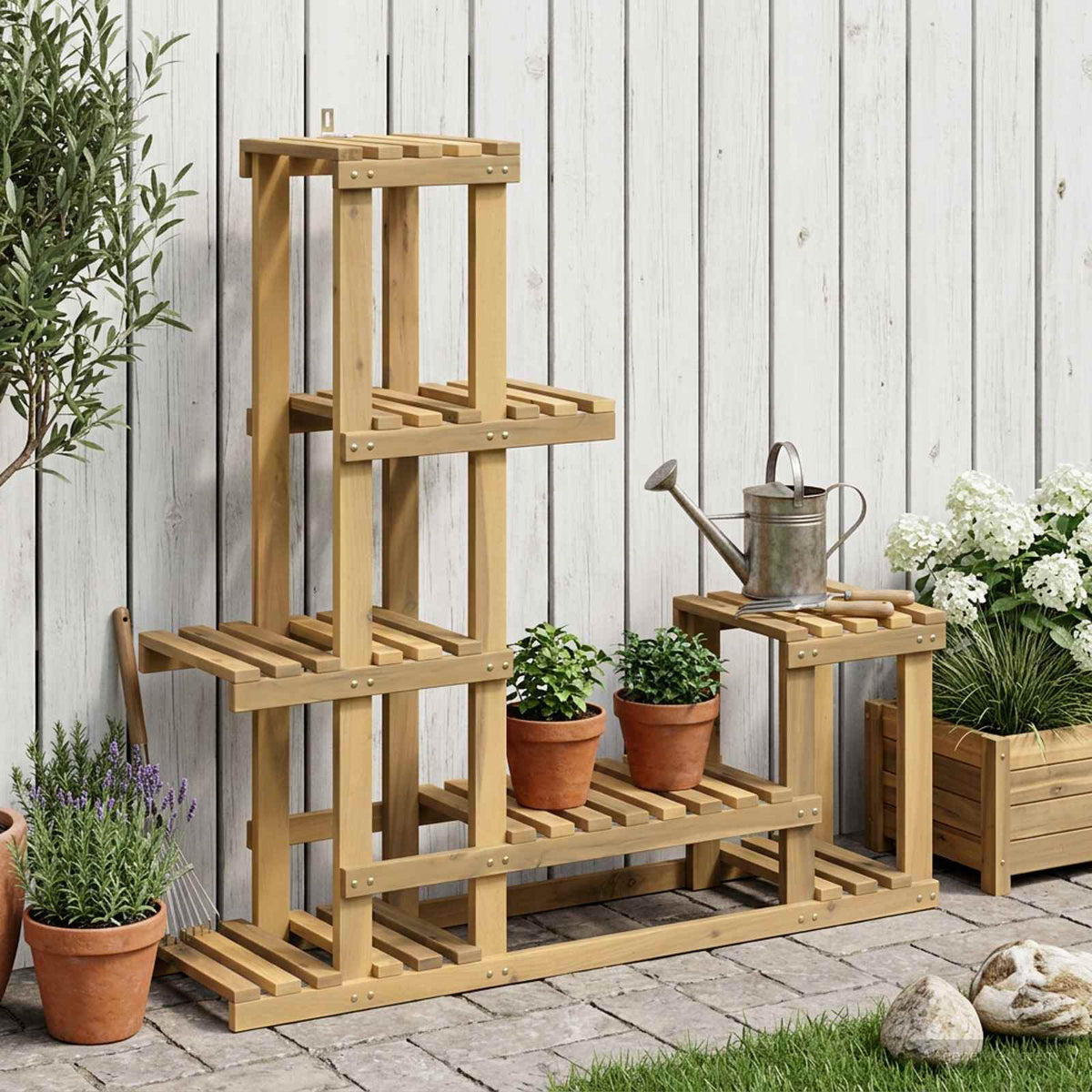 Plantenstandaard Wit 93,5 x 25 x 91,5 cm Massief Acaciahout is nu te koop bij PeponiXL, paradijselijk wonen!