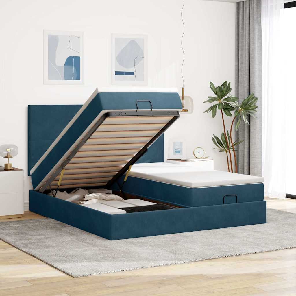 Ottoman bed met matrassen 200x200cm fluweel donkerblauw is nu te koop bij PeponiXL, paradijselijk wonen!