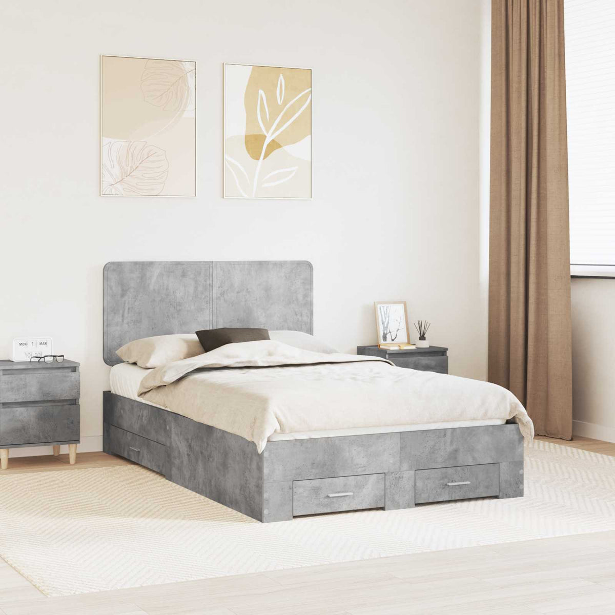 Bedframe met hoofdeinde Beton Grijs 135 x 190 cm Bewerkt hout is nu te koop bij PeponiXL, paradijselijk wonen!
