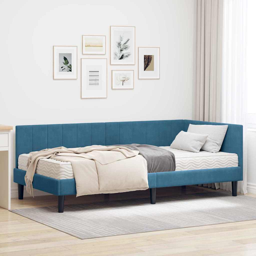 Hoekbedframe met Matras met hoofdeinde 2 pcs Blauw Fluweel is nu te koop bij PeponiXL, paradijselijk wonen!