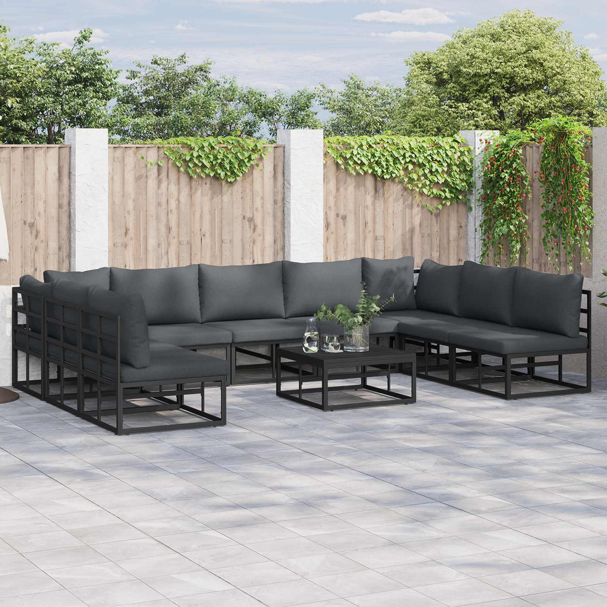 Tuinbankenset met kussen 10 pcs Zwart Aluminium is nu te koop bij PeponiXL, paradijselijk wonen!