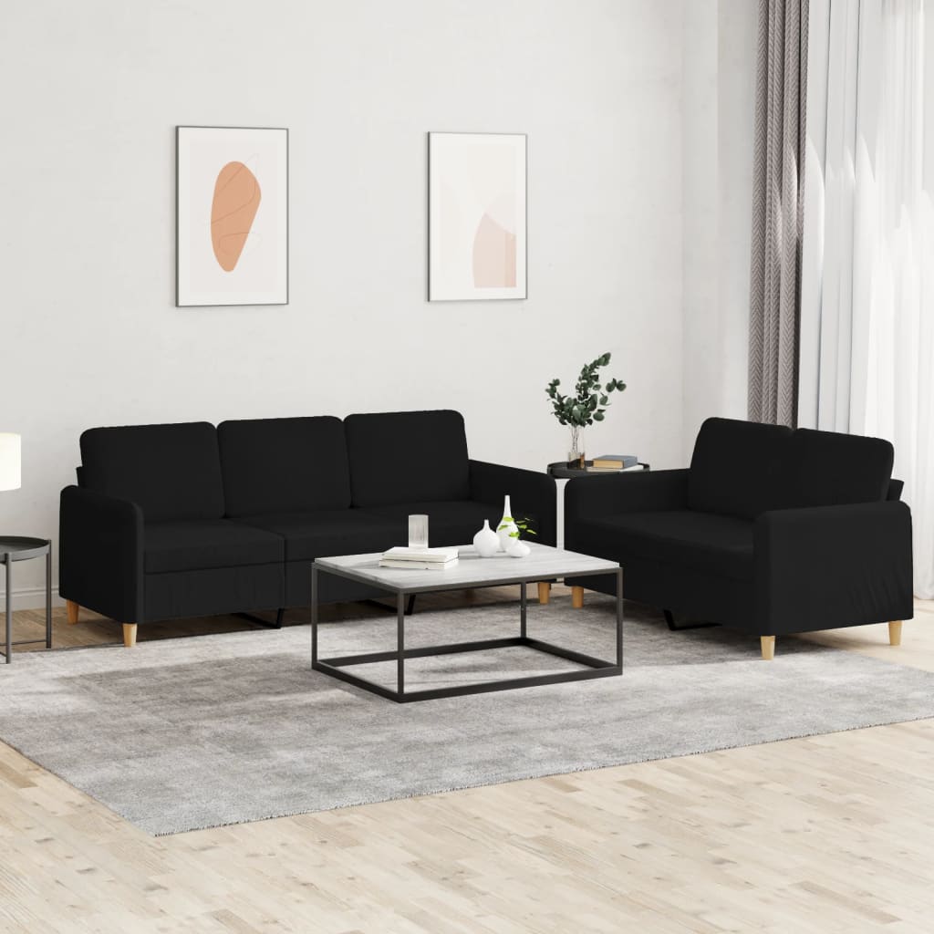 2-delige loungeset met kussens stof zwart is nu te koop bij PeponiXL, paradijselijk wonen!