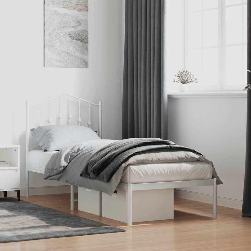 Bedframe met hoofdbord zonder matras metaal wit 75x190 cm is nu te koop bij PeponiXL, paradijselijk wonen!