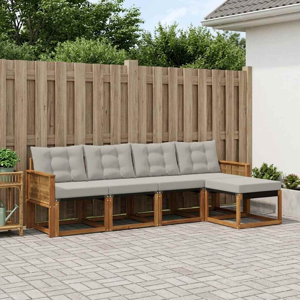 Buiten bankenset met kussen 5 pcs Naturel en lichtgrijs is nu te koop bij PeponiXL, paradijselijk wonen!