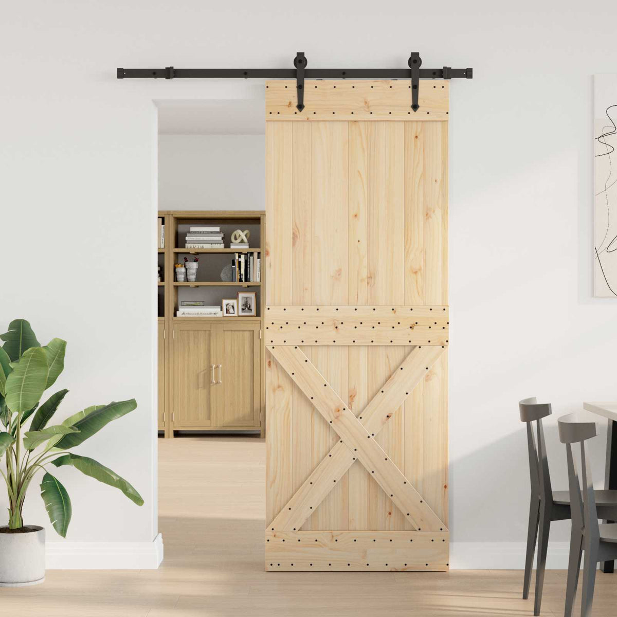 Schuifdeur NARVIK Naturel en Zwart 85 x 210 cm (152,5 cm) is nu te koop bij PeponiXL, paradijselijk wonen!