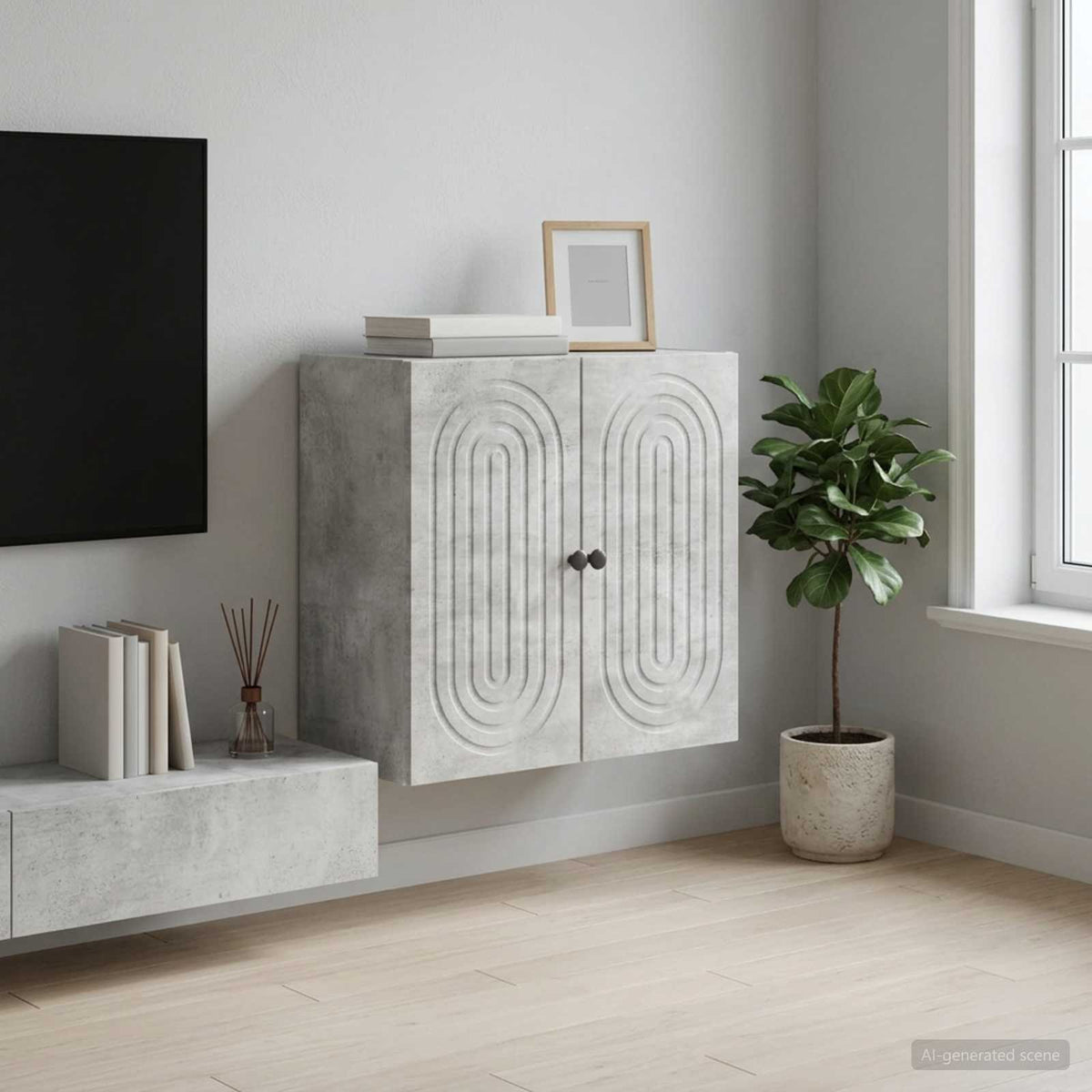 Wandkast Betongrijs 59 x 31 x 60 cm Bewerkt hout is nu te koop bij PeponiXL, paradijselijk wonen!