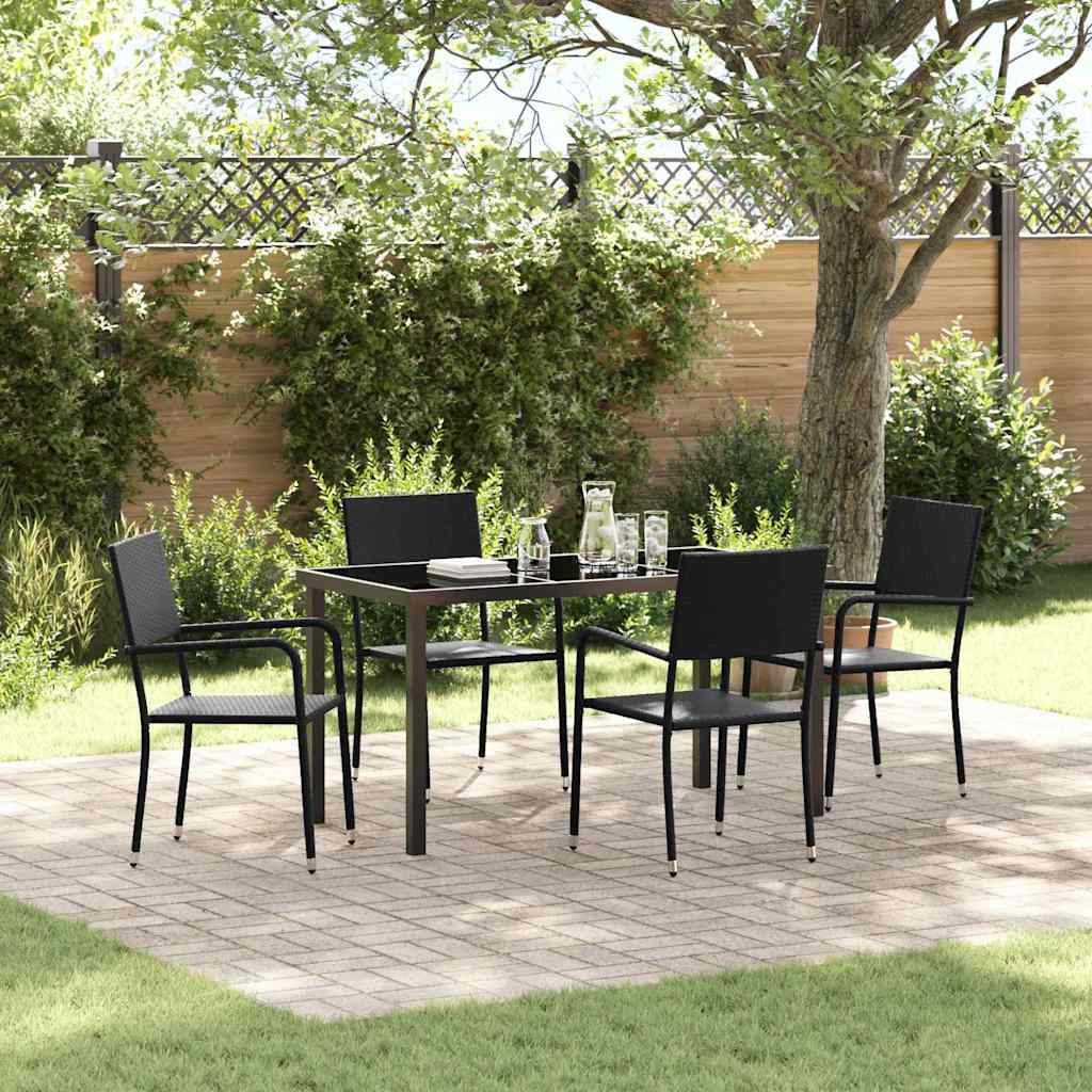 Tuin eettafelset met kussen 5 pcs Zwart poly rattan is nu te koop bij PeponiXL, paradijselijk wonen!