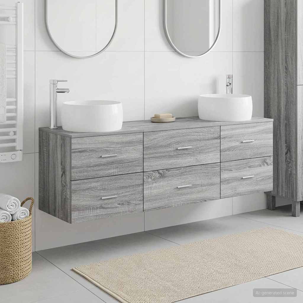 Badkamermeubelset 3 st Grijs Sonoma 49,5 x 44,5 x 66 cm is nu te koop bij PeponiXL, paradijselijk wonen!