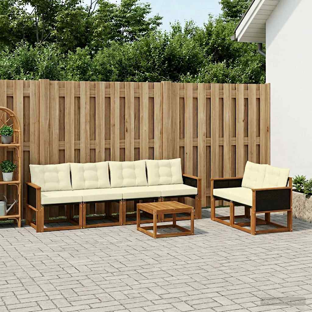 Buiten bankenset met kussen 7 pcs Natuurlijk en Crème is nu te koop bij PeponiXL, paradijselijk wonen!