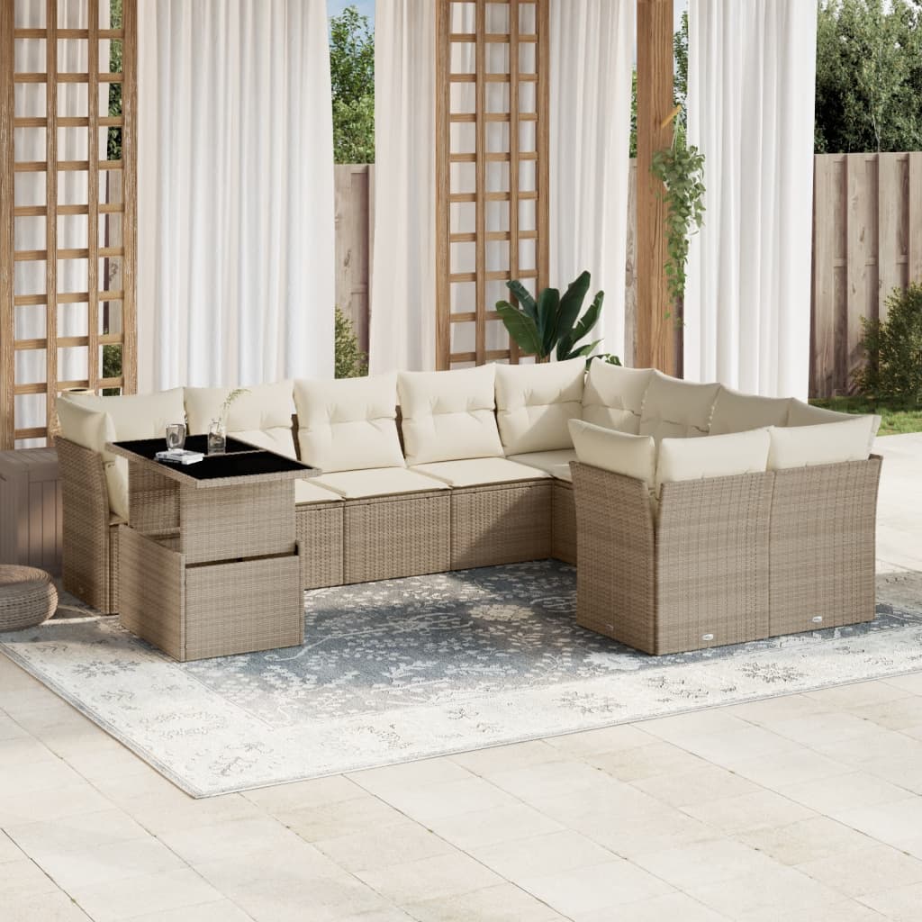 10-delige Loungeset met kussens poly rattan beige is nu te koop bij PeponiXL, paradijselijk wonen!