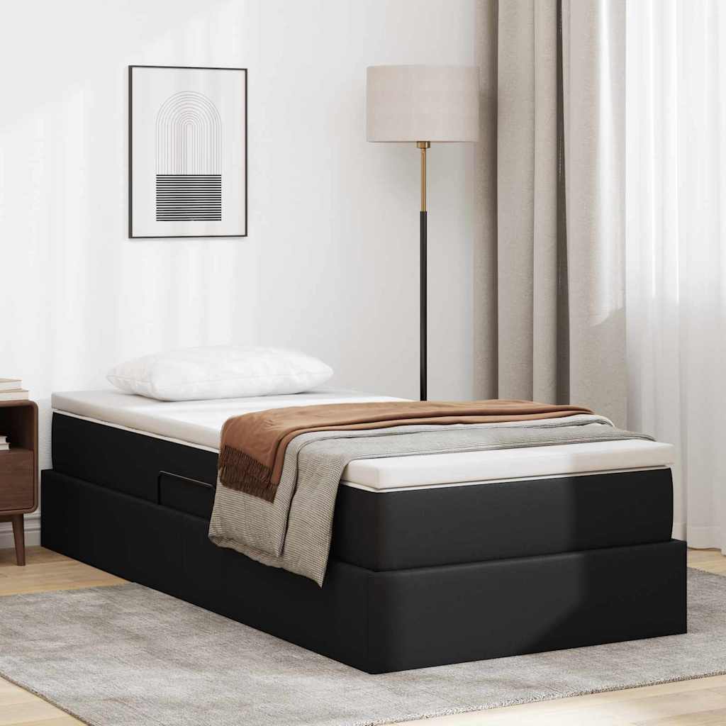 Opslag bed met matras met matras Zwart 90 x 190 cm Nep Leer is nu te koop bij PeponiXL, paradijselijk wonen!