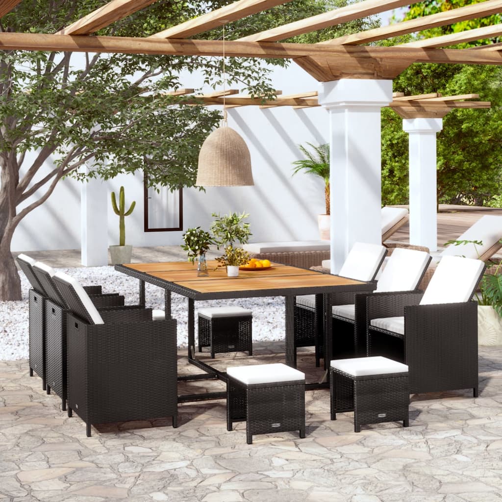 11-delige Tuinset poly rattan en acaciahout zwart is nu te koop bij PeponiXL, paradijselijk wonen!