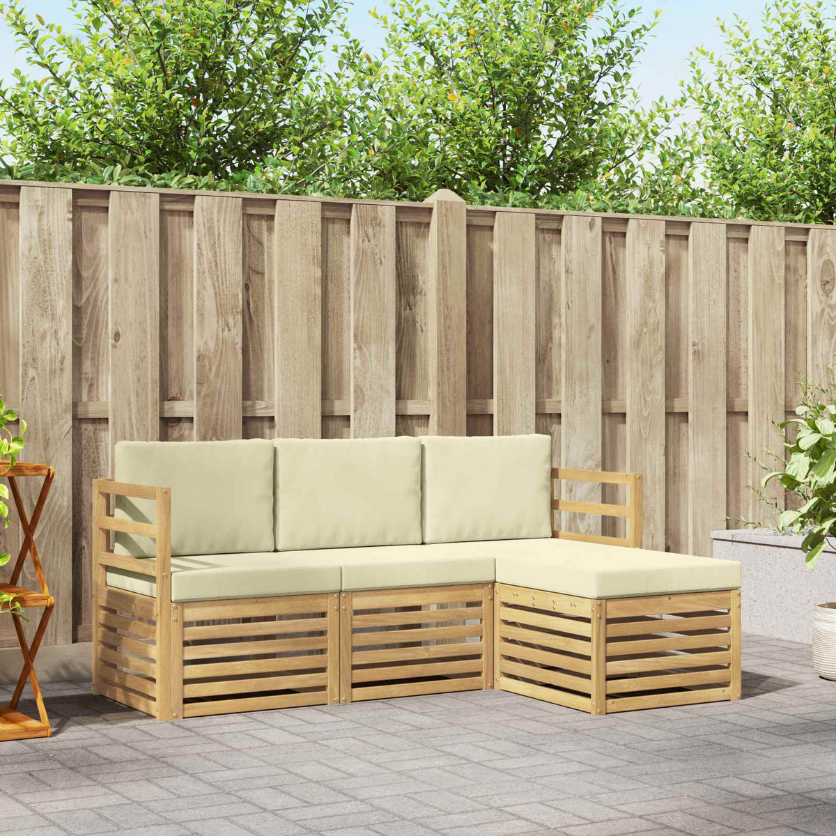 Buiten bankenset 4 pcs Wit en crèmekleurig is nu te koop bij PeponiXL, paradijselijk wonen!