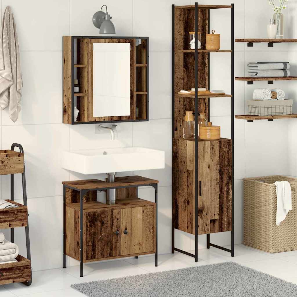 Badkamermeubelset met plank 3 pcs Oud Hout Bewerkt hout is nu te koop bij PeponiXL, paradijselijk wonen!