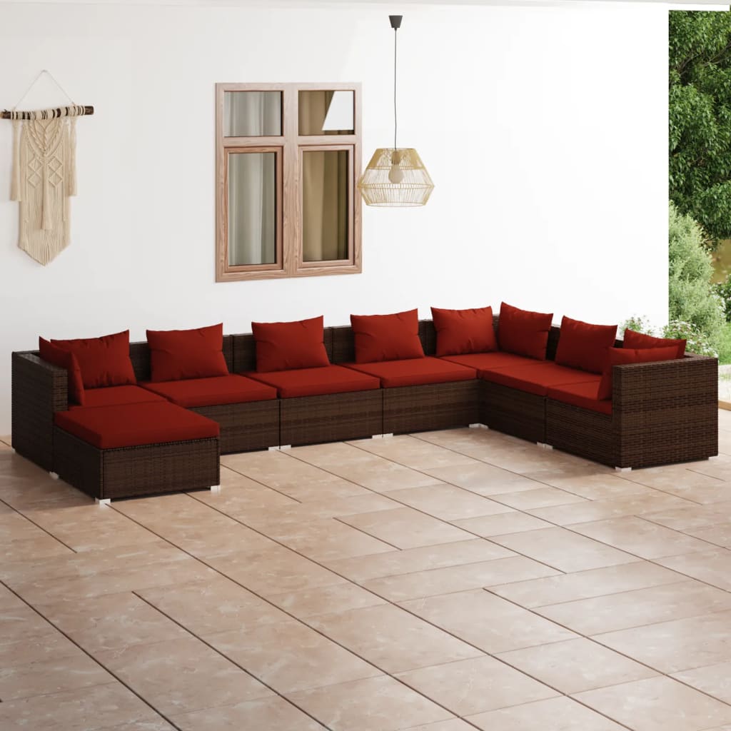 8-delige Loungeset met kussens poly rattan bruin is nu te koop bij PeponiXL, paradijselijk wonen!