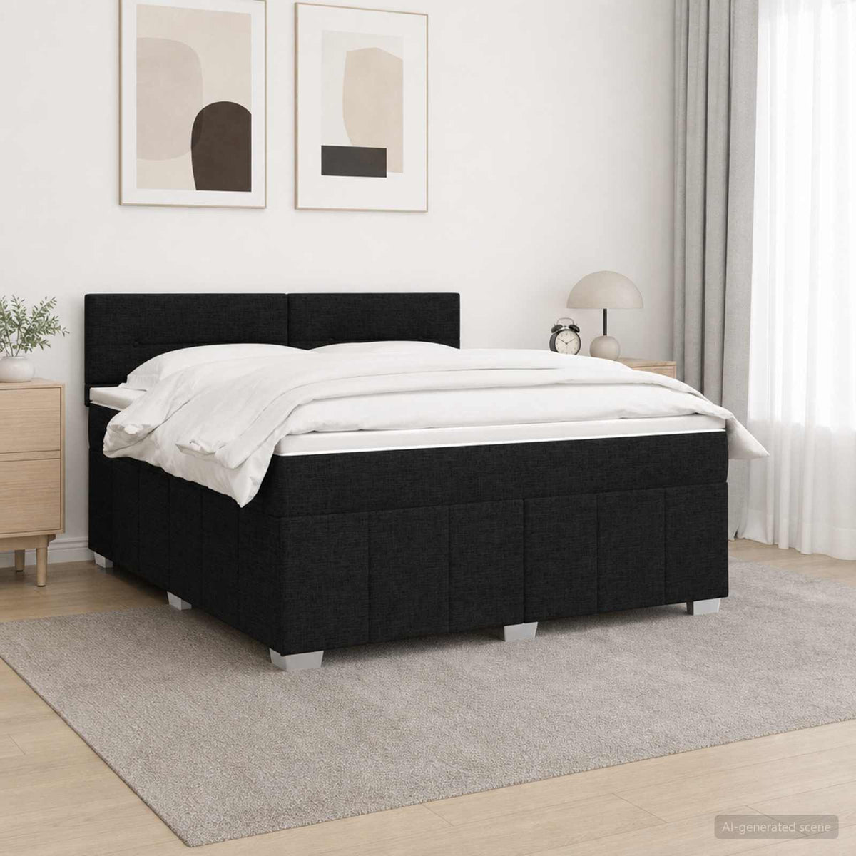 LED Boxspring Bed met Matras Zwart 160 x 200 cm Stof is nu te koop bij PeponiXL, paradijselijk wonen!