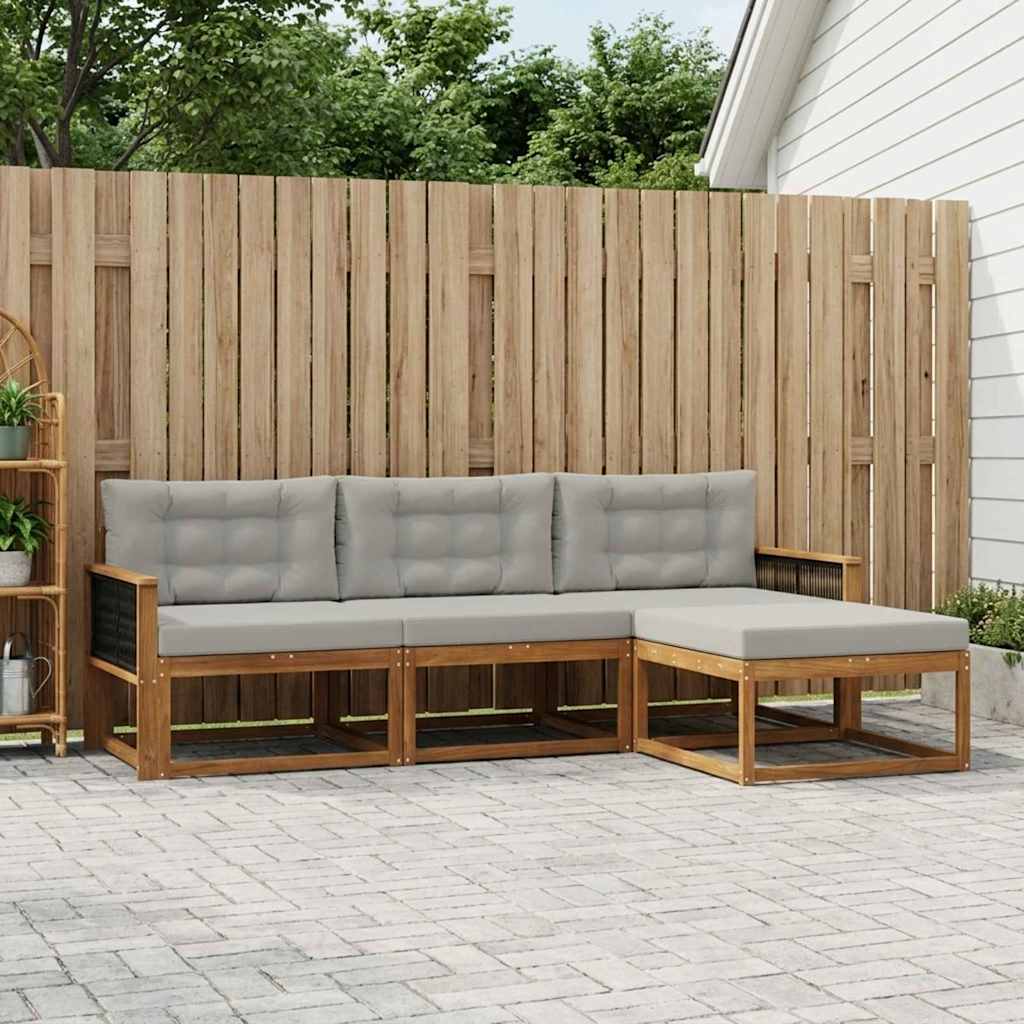Buiten bankenset met kussen 4 pcs Natuurlijk en Lichtgrijs is nu te koop bij PeponiXL, paradijselijk wonen!
