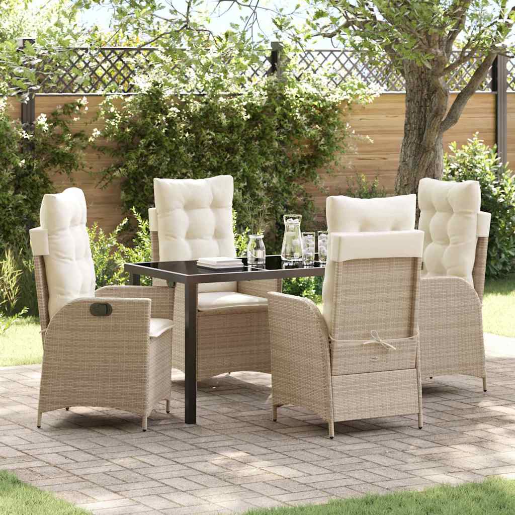 Tuin eettafelset met kussen 5 pcs Beige poly rattan is nu te koop bij PeponiXL, paradijselijk wonen!