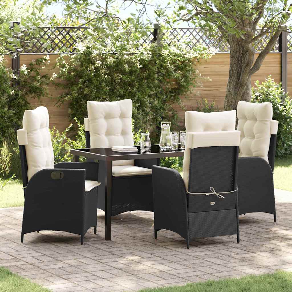 Tuin eettafelset met kussen 5 pcs Zwart poly rattan is nu te koop bij PeponiXL, paradijselijk wonen!