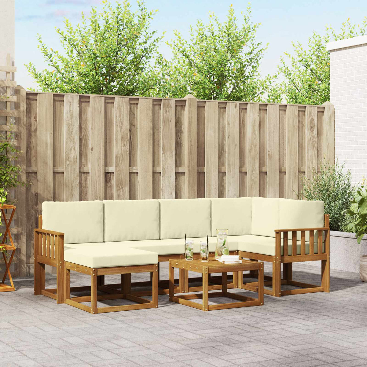Buiten bankenset met kussen 7 pcs Natuurlijk en Crème is nu te koop bij PeponiXL, paradijselijk wonen!