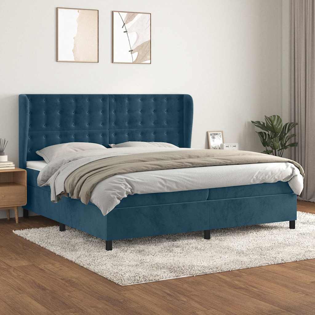 Boxspring met matras fluweel donkerblauw 200x200 cm is nu te koop bij PeponiXL, paradijselijk wonen!