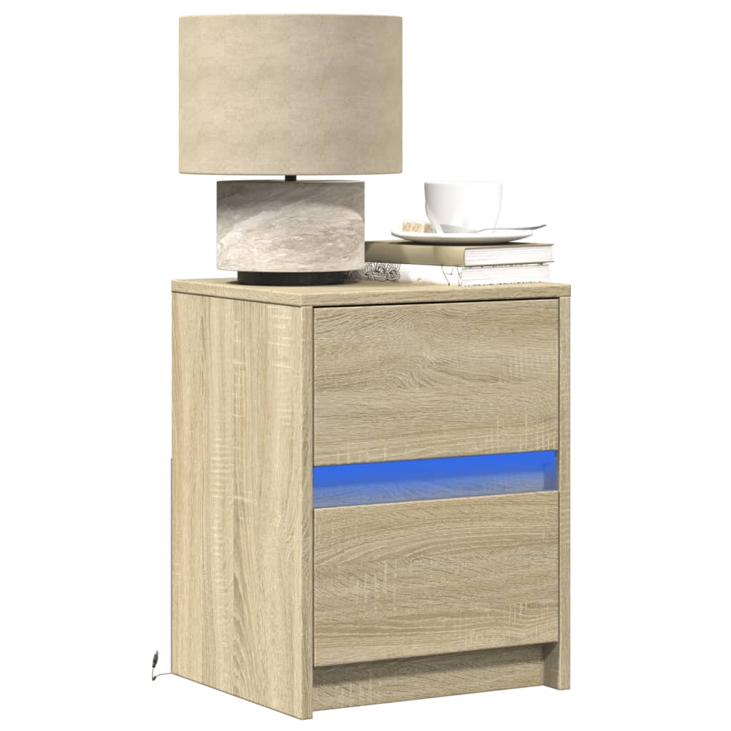 Nachtkastjes met LED-verlichting 2 st bewerkt hout sonoma eiken is nu te koop bij PeponiXL, paradijselijk wonen!