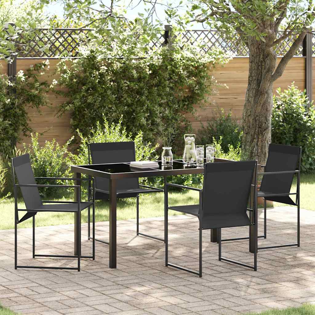 Tuin eettafelset 5 pcs Zwart Textilene en staal is nu te koop bij PeponiXL, paradijselijk wonen!