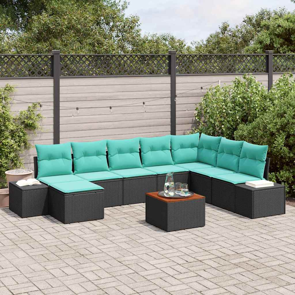 Tuinbankenset met kussen 9 pcs Zwart poly rattan is nu te koop bij PeponiXL, paradijselijk wonen!
