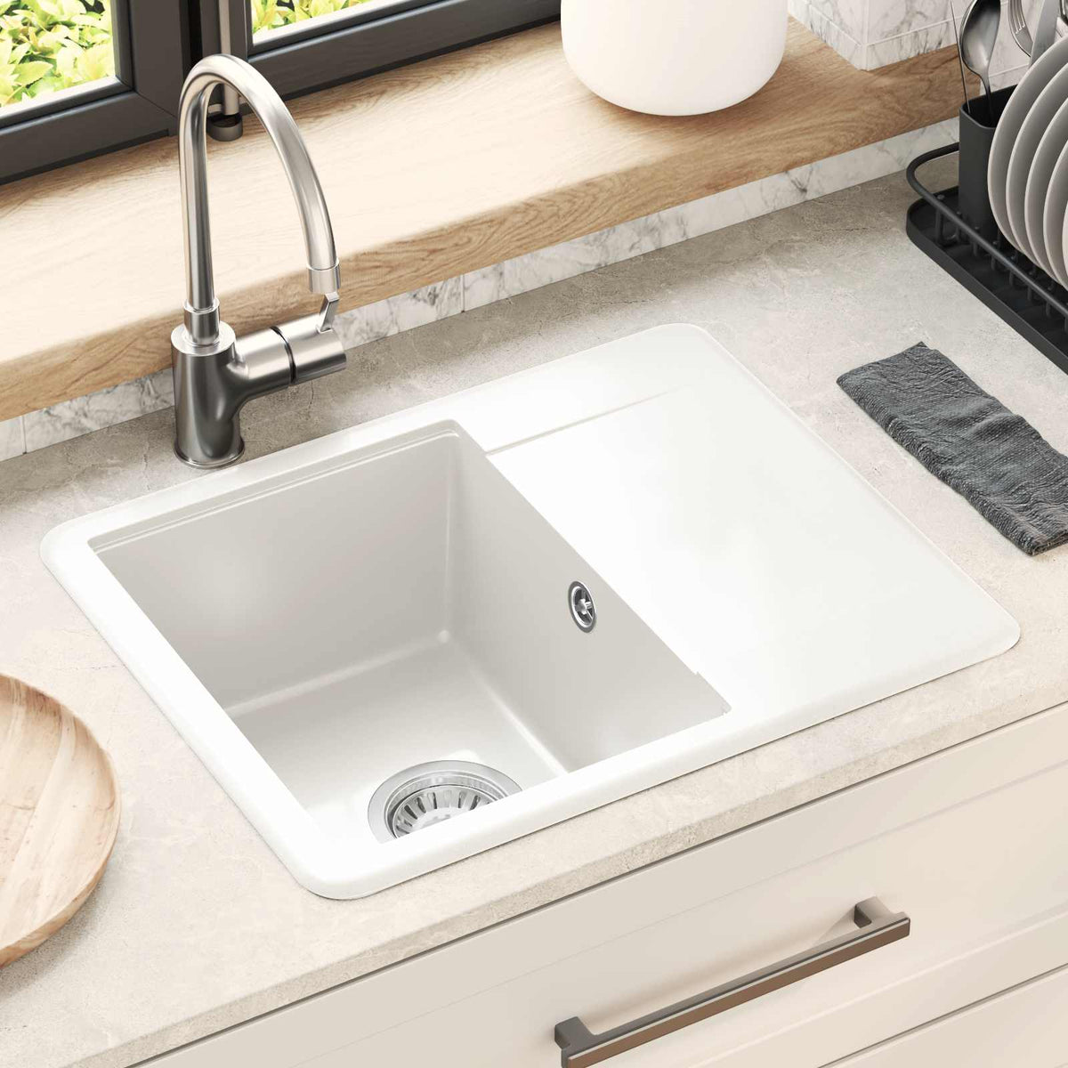 Wasbak Wit 560 x 460 mm 80% Kwarts en 20% Hars is nu te koop bij PeponiXL, paradijselijk wonen!