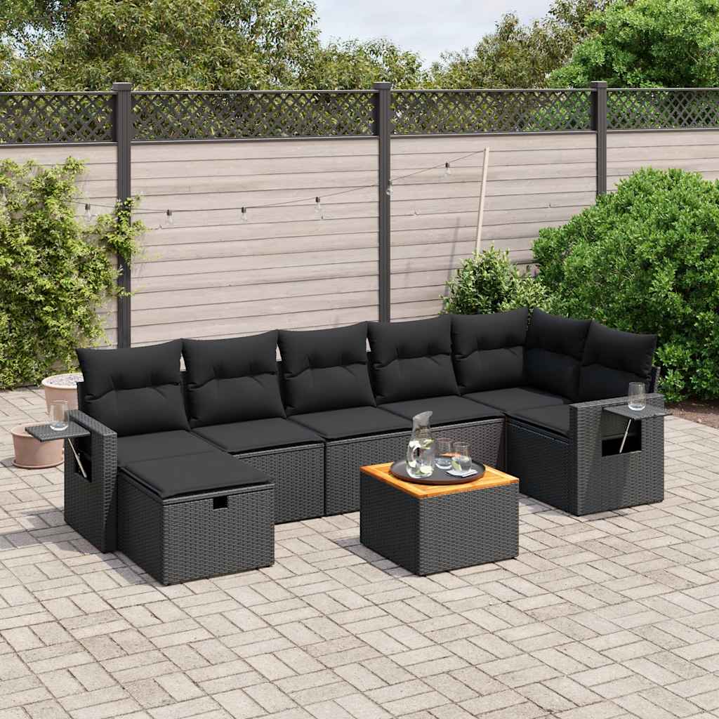 8-delige Loungeset met kussens poly rattan zwart is nu te koop bij PeponiXL, paradijselijk wonen!