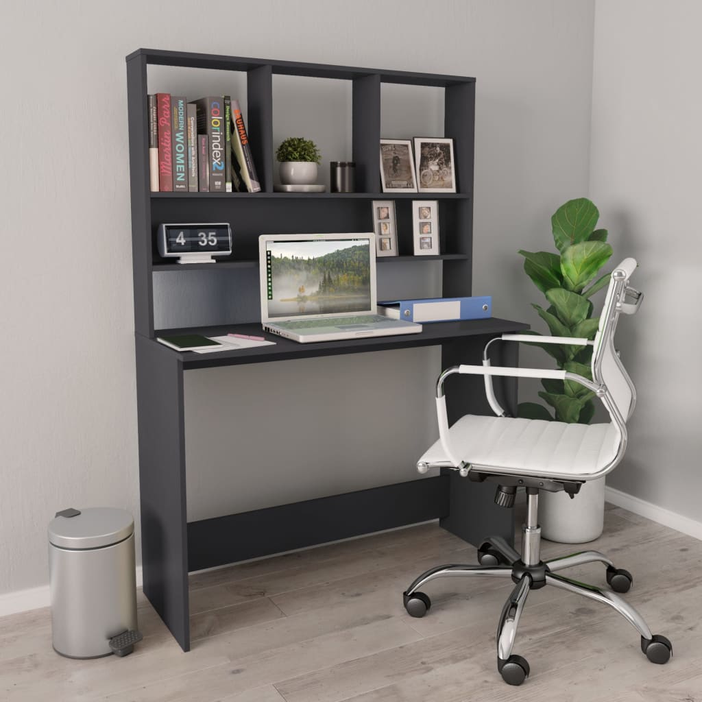 Bureau met schappen 110x45x157 cm bewerkt hout grijs is nu te koop bij PeponiXL, paradijselijk wonen!