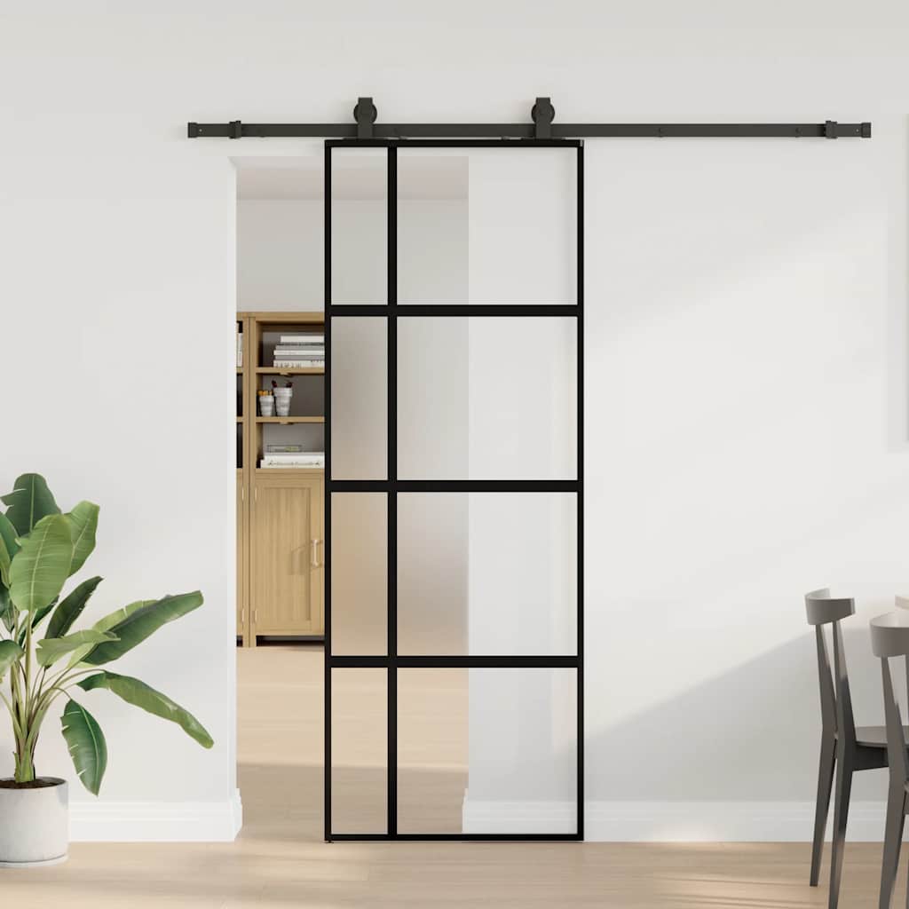 Schuifdeur met beslagset 76x205 cm gehard glas zwart is nu te koop bij PeponiXL, paradijselijk wonen!