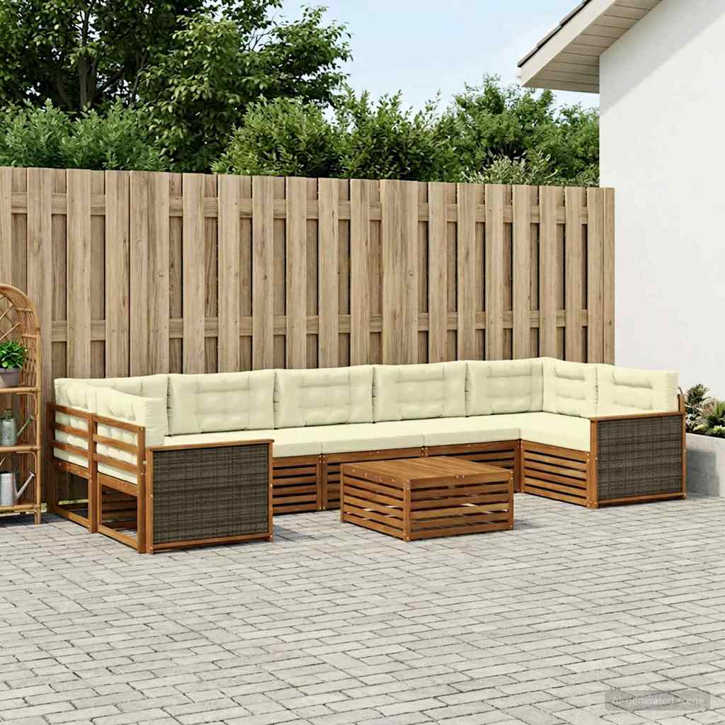 Buiten bankenset met kussen 8 pcs Natuurlijk en Crème is nu te koop bij PeponiXL, paradijselijk wonen!