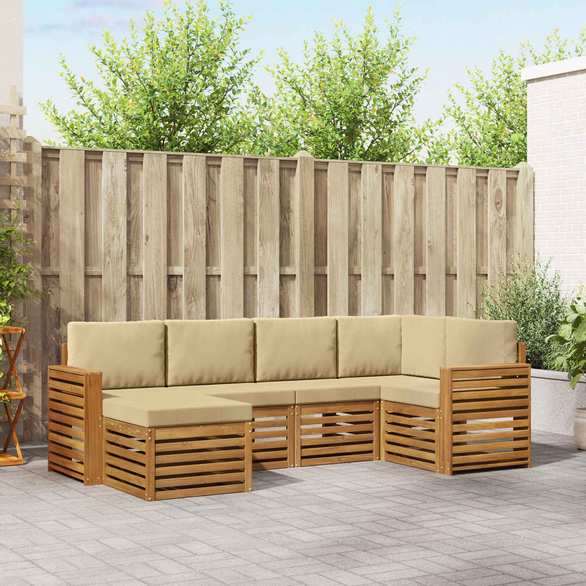 Hoekbank Set met kussen 6 pcs Natuurlijk en Beige is nu te koop bij PeponiXL, paradijselijk wonen!