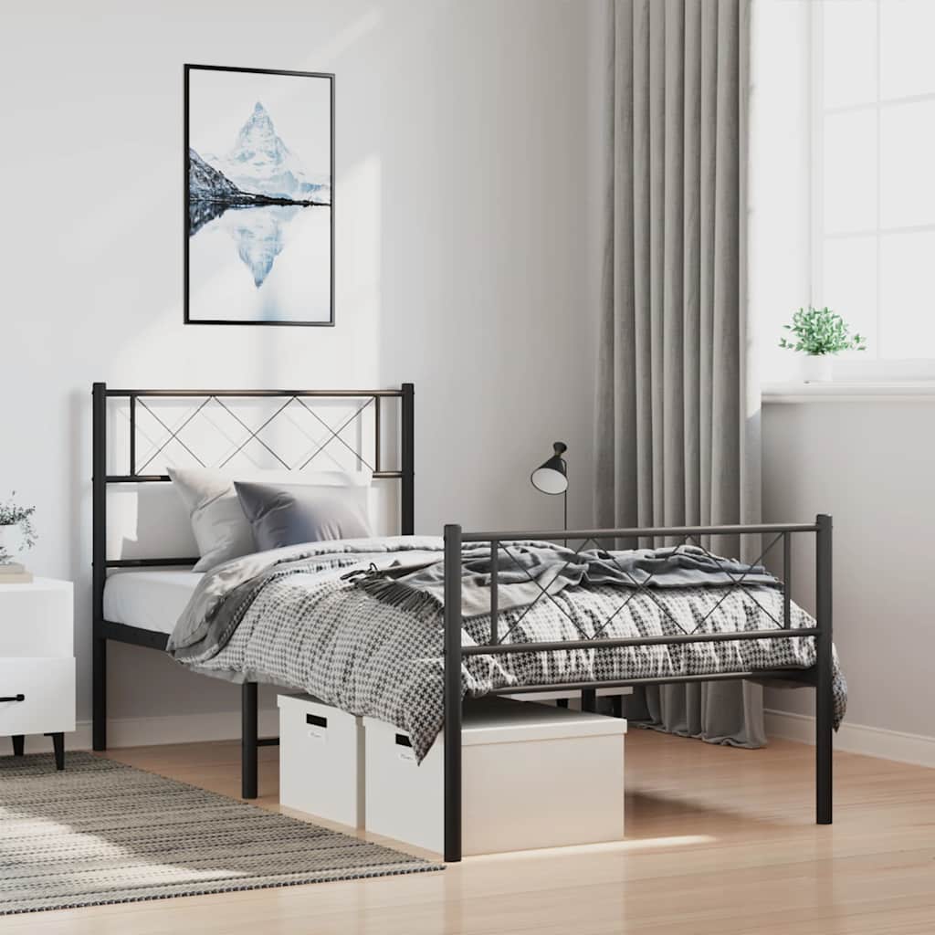 Bedframe met hoofd- en voeteneinde metaal zwart 100x190 cm is nu te koop bij PeponiXL, paradijselijk wonen!