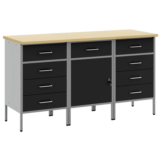 Werk kast met lade 3 pcs Zwart en Grijs 150 x 55 x 85 cm is nu te koop bij PeponiXL, paradijselijk wonen!